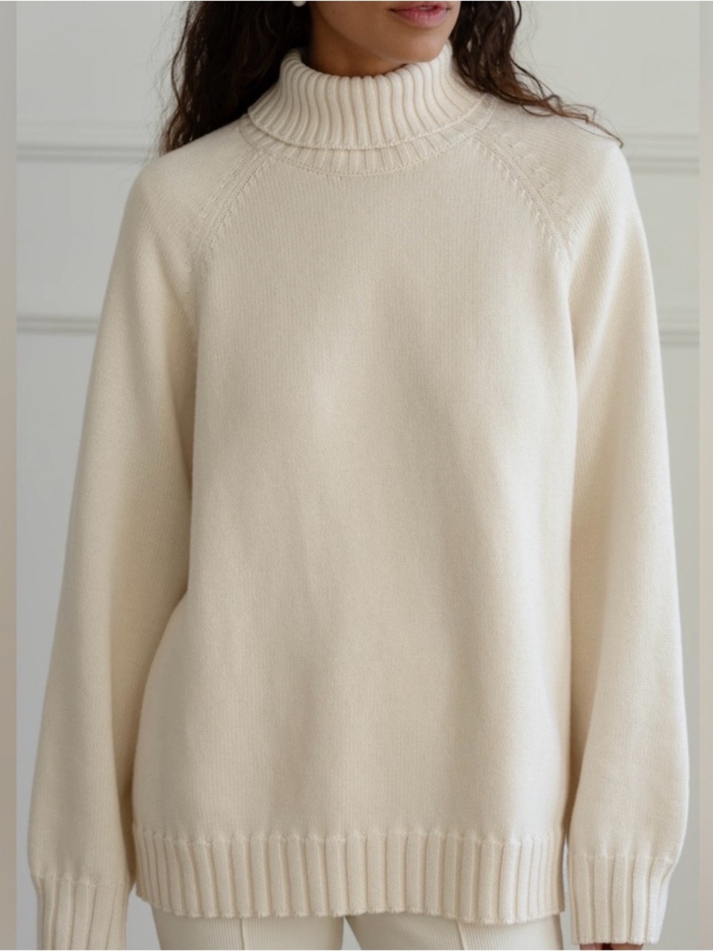 Donni XS Cotton Cashmere Turtleneck Sweater in Ivory White